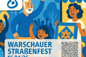 Poster für das Straßenfest mit winkender Familie.