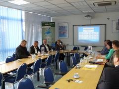 LRV-Präsident Michael Schröder, DKV-Präsident Thomas Konietzko, Chef-Organisator Michael Kenzler und Oberbürgermeisterin Dr. Dietlind Tiemann (v.l.n.r.) informieren über die internationalen Kanu-Marathon-Events 2016.