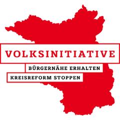 Logo der Volksinitative Kreisreform stoppen Grafik vom Land Brandenburg mit dem Schriftzug "Volksinitiative Kreisreform stoppen"