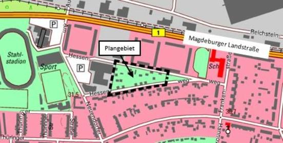 Lage des räumlichen Geltungsbereichs des Bebauungsplans Nummer 38 mit Abgrenzung (schwarz gestrichelte Umgrenzung); Plangrundlage: DTK 10