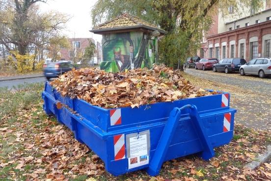 ein gefüllter Laubcontainer