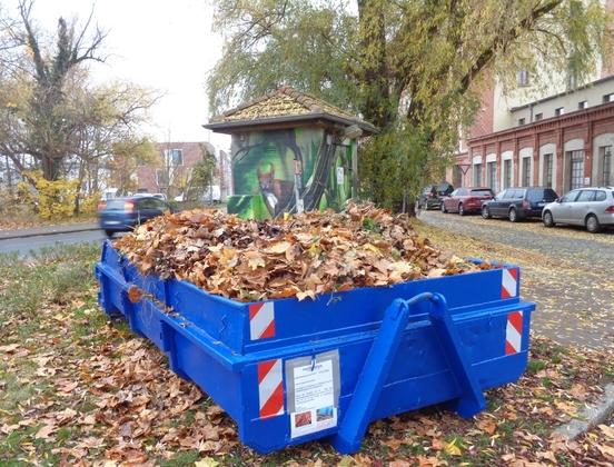 ein gefüllter Laubcontainer