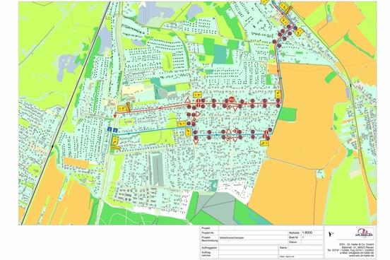 Stadtplan mit Darstellung der Umleitung für Autofahrer