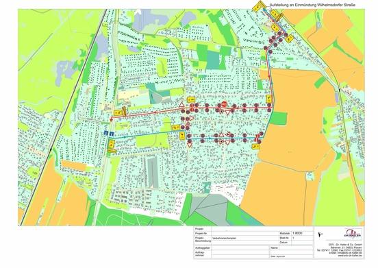 Stadtplan mit Darstellung der Umleitung für Autofahrer