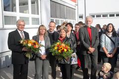 Ulrich Neumann, Rainer Langer und Kollegin von der SKE Facility GmbH, Oberügermeisterin Dietlind Tiemann, Fachbereichsleiterin Viola Cohnen, Herbert Nowotny, Stadtverordneter