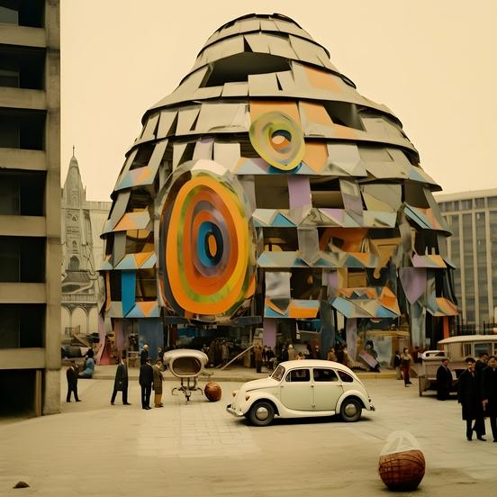 Detail einer der von David Rojkowski und KI generierten Architekturansichten im Stil Paul Goeschs