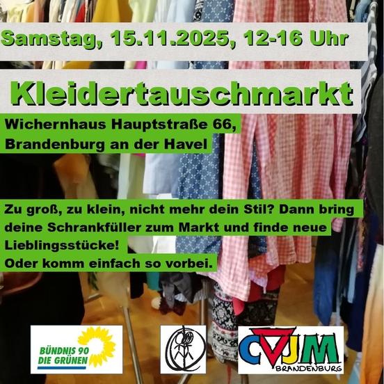 Informationen zum Kleidertauschmarkt am 15.11.2025 von 12 bis 16 Uhr.