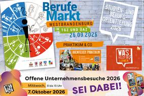 Collage mit allen Maßnahmen zur Berufs- und Studienorientierung 2026 der Wirtschaftsregion Westbrandenburg