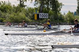 Ruderboote am 1.000 m-Start.