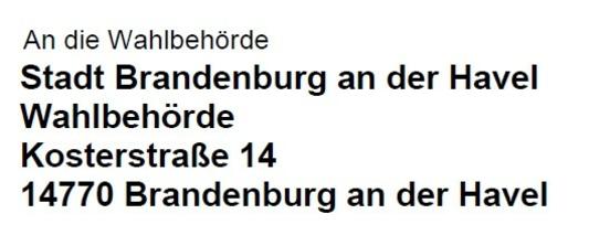 Ein "l" fehlt bei der Sendeanschrift der Wahlbehörde auf dem Wahlscheinantrag.