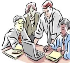 Weiterbildung Comicfoto mit Menschen beim Lernen