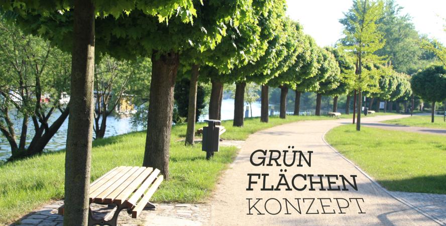 Grünflächenkonzept Parkanlage am Havelufer, auf dem Weg entlang der Bäume steht: Grünflächenkonzept
