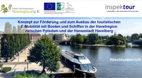 Plakat zum Konzept zur Förderung und zum Ausbau der touristischen E-Mobilität mit Booten und Schiffen