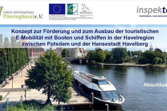 Plakat zum Konzept zur Förderung und zum Ausbau der touristischen E-Mobilität mit Booten und Schiffen