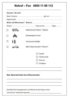 Notruf-Fax Ansicht des Fax-Formulars