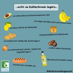 Darstellung von Lebensmitteln die nicht im Kühlschrank gelagert werden sollten