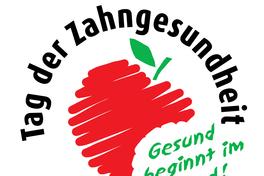 Logo: gezeichneter Apfel, dazu der Schriftzug "Tag der Zahngesundheit" "gesund beginnt im Mund!"