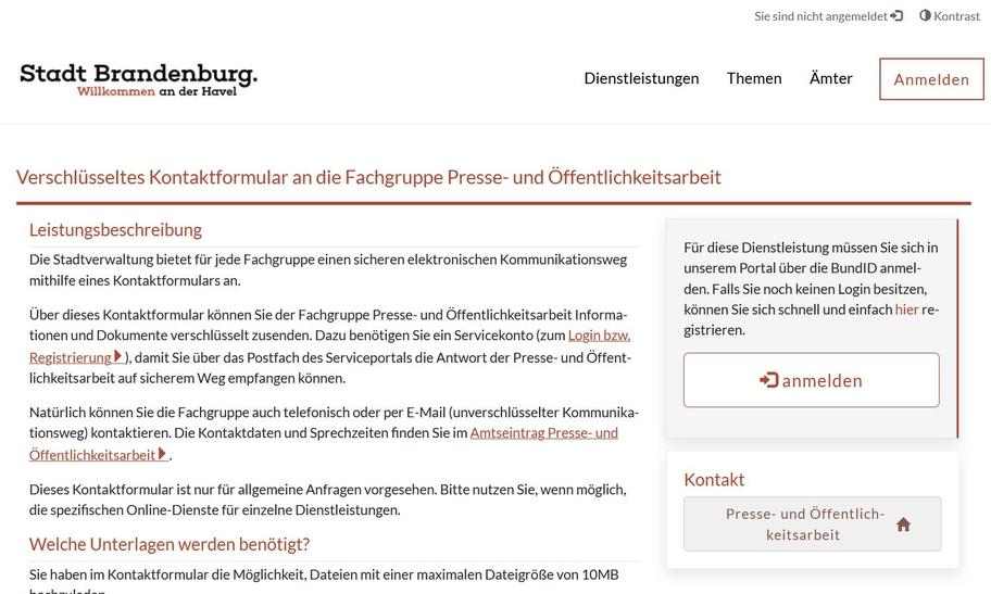 Screenshot von einer Dienstleistungsseite