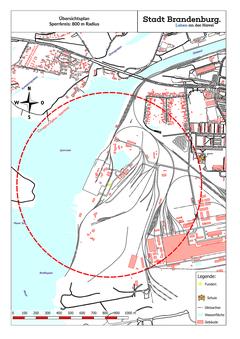Sperrzone Kartenansicht Kartenausschnitt mit roter Kennzeichnung der Sperrzone