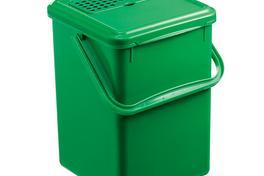 Grüner Bioeimer mit Henkel und geschlossenem Deckel