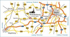 Anfahrtskarte Kartenausschnitt mit Ansicht der Straßenanbindung von Brandenburg an der Havel