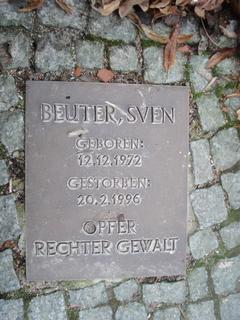 Gedenktafel Sven Beuter Ansicht der Gedenktafel