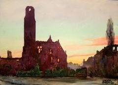 Garski, Walter, Zerstörte Paulikirche in der Abenddämmerung, Aquarell, 1947Sammlung Stadtmuseum Brandenburg an der Havel