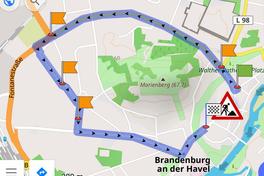 Kartenausschnitt mit Kennzeichnung der offiziellen Umgehungsroute