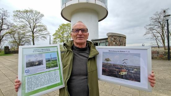 Wolfgang Groch von der IG Optische Telegraphie Schenkenberg (Station 6) hat an der Bilderausstellung in der Friedenswarte fleißig mitgewirkt.
