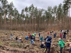 Auch die zweite Gruppe junger Menschen packt bei der Pflanzaktion mit an.