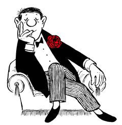 Zeichnung eines Loriot Männchens, sitzend auf Sofa.