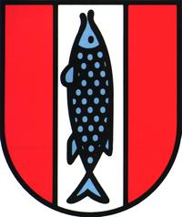 Wappen Rot weißes Wappen mit einem Fisch